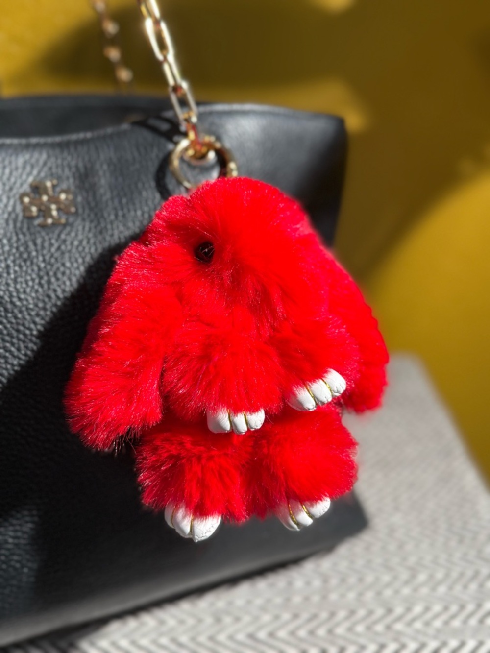 Faux Fur Bunny Bag Charm | Yellow or Red - Picture 5 of 5
